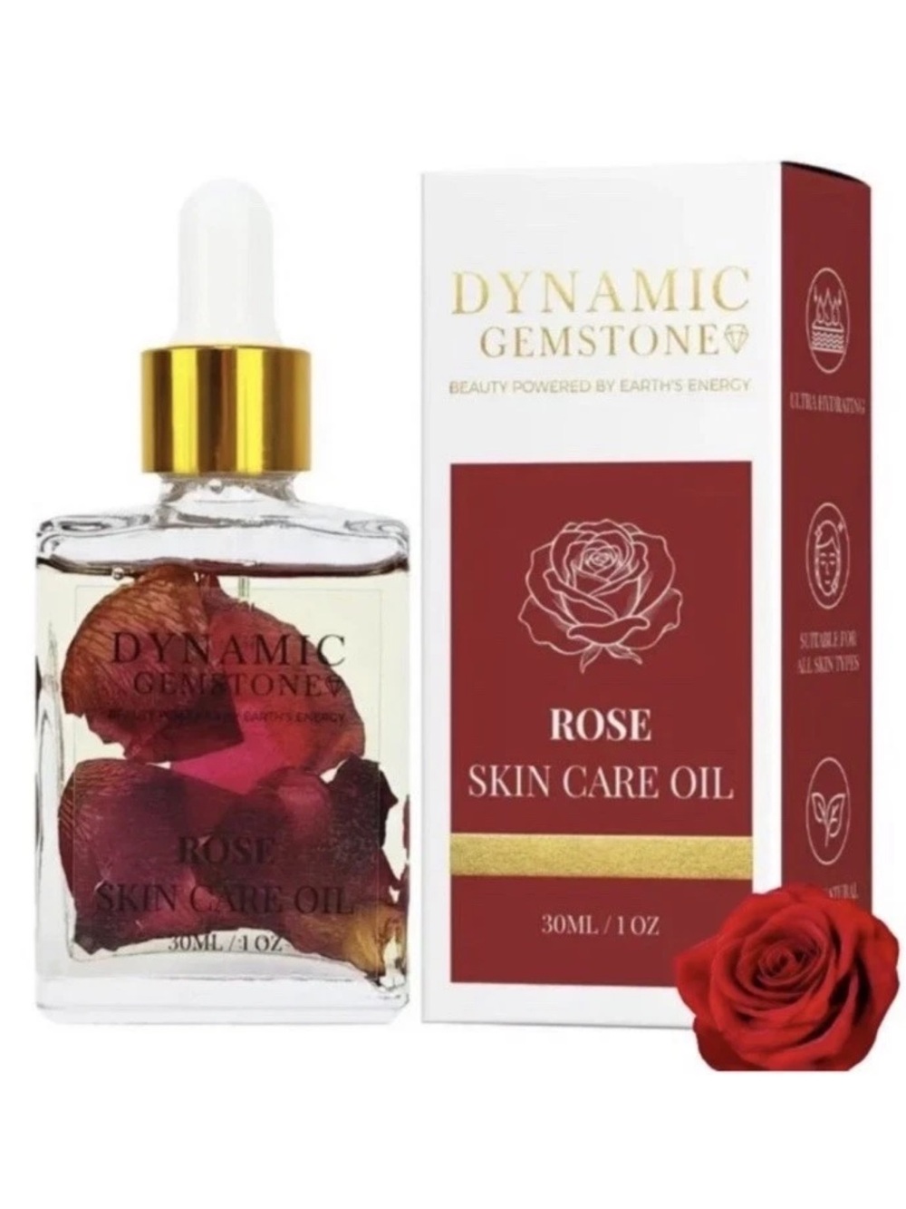Dynamic Gemstone Rose Hydrating Oil 30 ml Face Neck Natural Moisturizer (r1)